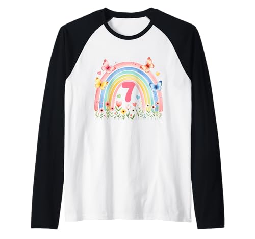 Birthday 7 Girls Rainbow Seventh 7 Years Old Outfit Raglan von Kinder Geburtstage Deko Regenbogen Party Mädchen
