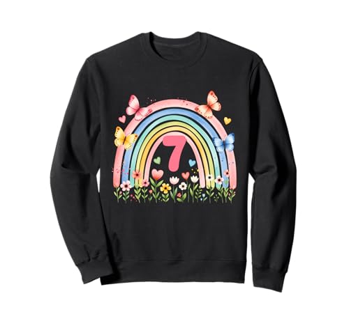 Birthday 7 Girls Rainbow Seventh 7 Years Old Outfit Sweatshirt von Kinder Geburtstage Deko Regenbogen Party Mädchen