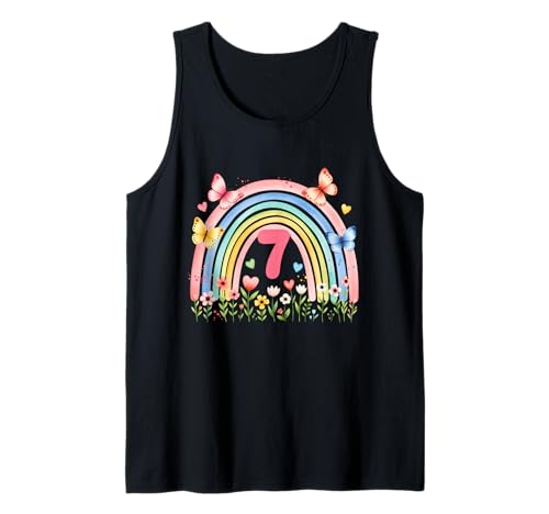Birthday 7 Girls Rainbow Seventh 7 Years Old Outfit Tank Top von Kinder Geburtstage Deko Regenbogen Party Mädchen