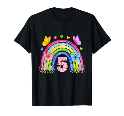 Children's Birthday 5 Girls Rainbow Fifth 5 Years Old Outfit T-Shirt von Kinder Geburtstage Deko Regenbogen Party Mädchen
