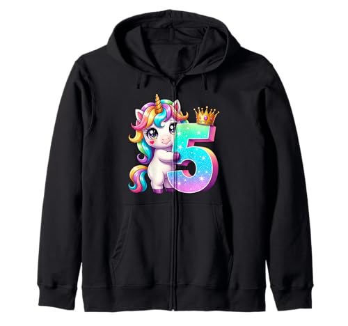 Children's Birthday 5 Girls Unicorn Fifth 5 Years Old Outfit Kapuzenjacke von Kinder Geburtstage Deko Regenbogen Party Mädchen