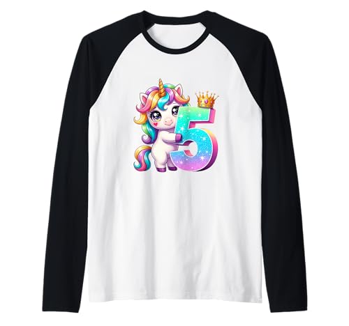 Children's Birthday 5 Girls Unicorn Fifth 5 Years Old Outfit Raglan von Kinder Geburtstage Deko Regenbogen Party Mädchen