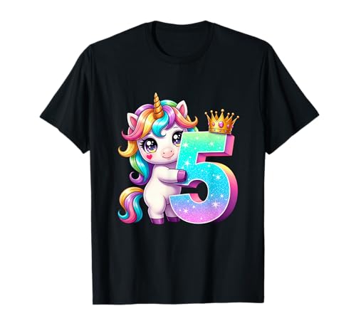 Children's Birthday 5 Girls Unicorn Fifth 5 Years Old Outfit T-Shirt von Kinder Geburtstage Deko Regenbogen Party Mädchen