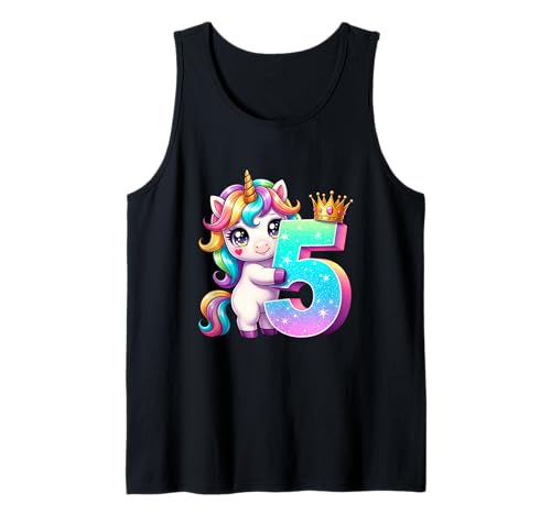 Children's Birthday 5 Girls Unicorn Fifth 5 Years Old Outfit Tank Top von Kinder Geburtstage Deko Regenbogen Party Mädchen