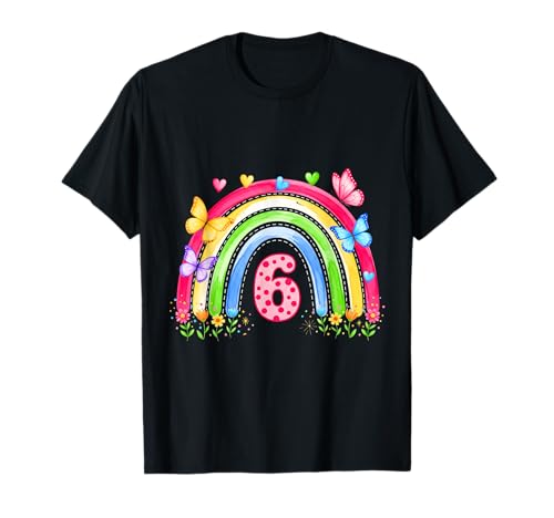 Children's Birthday 6 Girls Rainbow Sixth 6 Years Old Outfit T-Shirt von Kinder Geburtstage Deko Regenbogen Party Mädchen
