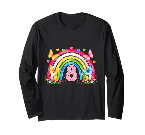 Children's Birthday 8 Girls Rainbow Eighth 8 Years Old Outfi Langarmshirt von Kinder Geburtstage Deko Regenbogen Party Mädchen