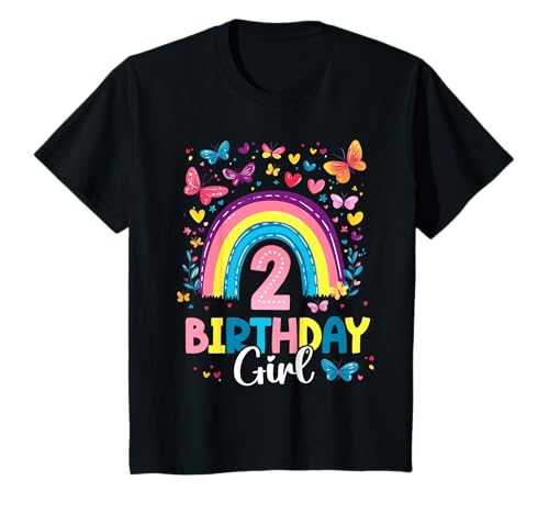 Kinder Geburtstag 2 Mädchen Regenbogen Fee Zwei 2 Jahre T-Shirt von Kinder Geburtstage Deko Regenbogen Party Mädchen