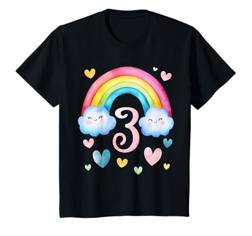 Kinder Geburtstag 3 Mädchen Regenbogen Fee Drei 3 Jahre T-Shirt von Kinder Geburtstage Deko Regenbogen Party Mädchen