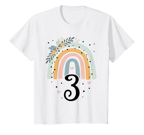 Kinder Geburtstag 3 Mädchen Regenbogen Fee Drei 3 Jahre T-Shirt von Kinder Geburtstage Deko Regenbogen Party Mädchen