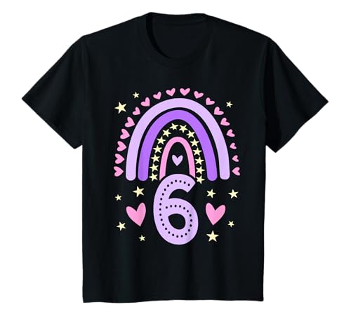 Geburtstag 6 Mädchen Regenbogen Sechs Party 6 Jahre alt T-Shirt von Kinder Geburtstage Deko Regenbogen Party Mädchen
