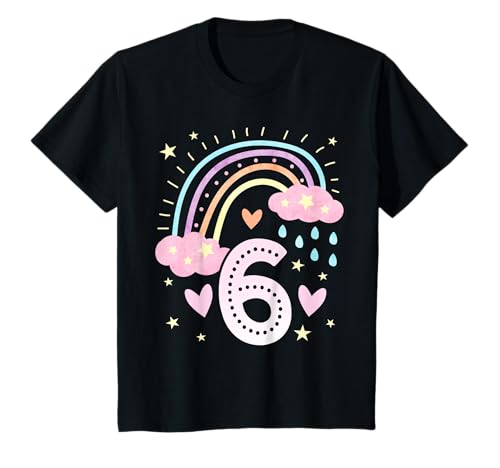 Geburtstag 6 Mädchen Regenbogen Sechs Party 6 Jahre alt T-Shirt von Kinder Geburtstage Deko Regenbogen Party Mädchen