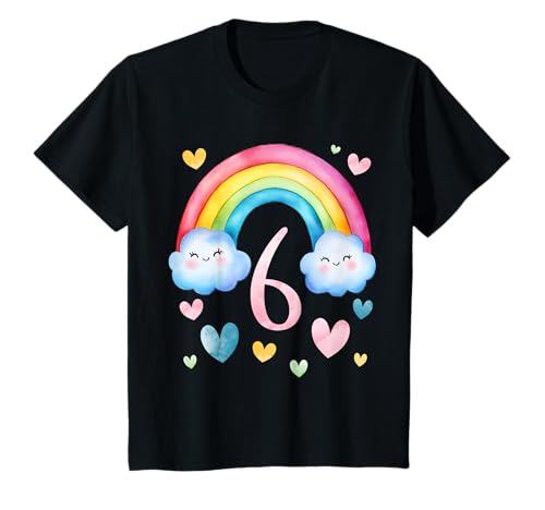 Kinder Geburtstag 6 Mädchen Regenbogen Sechs Party 6 Jahre alt T-Shirt von Kinder Geburtstage Deko Regenbogen Party Mädchen