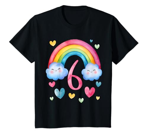 Kinder Geburtstag 6 Mädchen Regenbogen Sechs Party 6 Jahre alt T-Shirt von Kinder Geburtstage Deko Regenbogen Party Mädchen