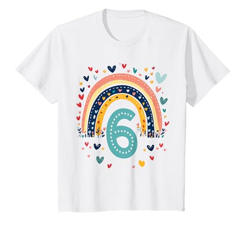 Kinder Geburtstag 6 Mädchen Regenbogen Sechs Party 6 Jahre alt T-Shirt von Kinder Geburtstage Deko Regenbogen Party Mädchen