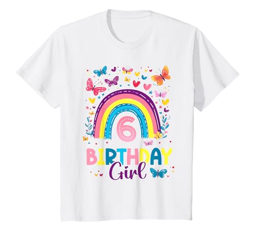 Kinder Geburtstag 6 Mädchen Regenbogen Sechs Party 6 Jahre alt T-Shirt von Kinder Geburtstage Deko Regenbogen Party Mädchen