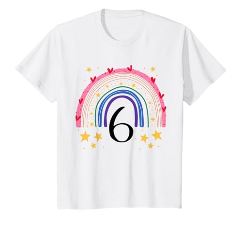 Kinder Geburtstag 6 Mädchen Regenbogen Sechs Party 6 Jahre alt T-Shirt von Kinder Geburtstage Deko Regenbogen Party Mädchen