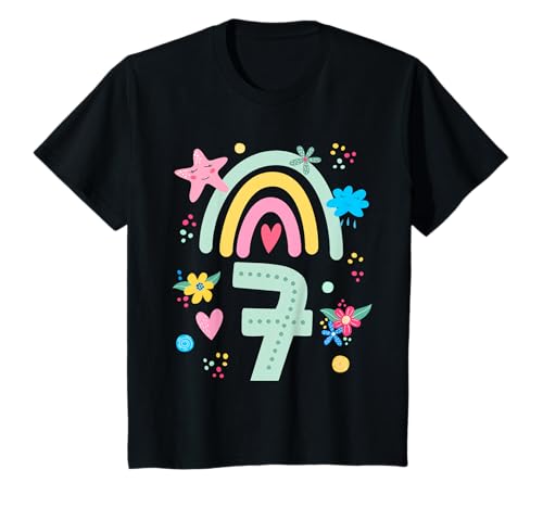 Kinder Geburtstag 7 Jahre Mädchen Regenbogen Sieben Geburtstag T-Shirt von Kinder Geburtstage Deko Regenbogen Party Mädchen
