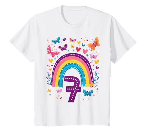 Kinder Geburtstag 7 Jahre Mädchen Regenbogen Sieben Geburtstag T-Shirt von Kinder Geburtstage Deko Regenbogen Party Mädchen