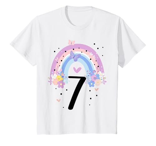 Kinder Geburtstag 7 Jahre Mädchen Regenbogen Sieben Geburtstag T-Shirt von Kinder Geburtstage Deko Regenbogen Party Mädchen