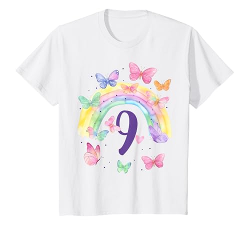 Geburtstag 9 Mädchen Regenbogen Fee Neun 9 Jahre T-Shirt von Kinder Geburtstage Deko Regenbogen Party Mädchen
