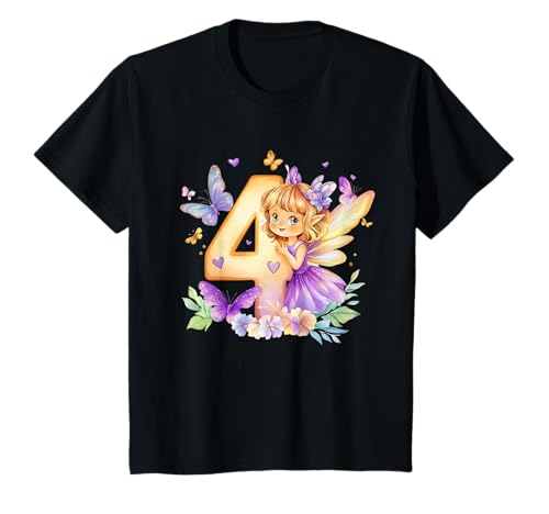 Kinder Geburtstag 4 Mädchen Birthday Girl Fee Vier 4 Jahre T-Shirt von Kinder Geburtstage Fee Zauberwald Party Outfit