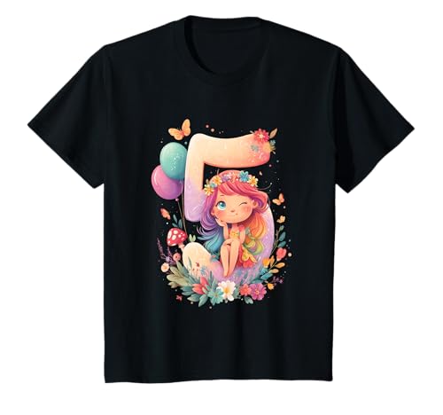 Kinder Geburtstag 5 Mädchen Birthday Girl Fee Fünfter 5 Jahre alt T-Shirt von Kinder Geburtstage Fee Zauberwald Party Outfit
