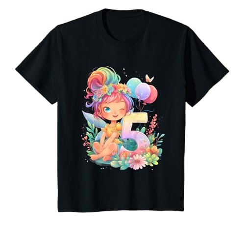 Kinder Geburtstag 5 Mädchen Birthday Girl Fee Fünfter 5 Jahre alt T-Shirt von Kinder Geburtstage Fee Zauberwald Party Outfit