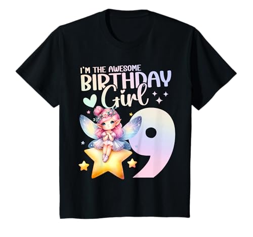 Geburtstag 9 Mädchen Birthday Girl Fee Neun 9 Jahre T-Shirt von Kinder Geburtstage Fee Zauberwald Party Outfit