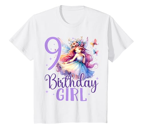 Kinder Geburtstag 9 Mädchen Birthday Girl Fee Neun 9 Jahre T-Shirt von Kinder Geburtstage Fee Zauberwald Party Outfit