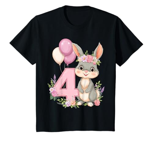 Kinder Geburtstag 4 Hase Waldtier Mädchen Vier 4 Jahre alt T-Shirt von Kinder Geburtstage Hase Kaninchen Party Outfit