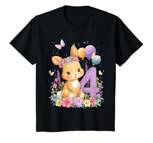 Kinder Geburtstag 4 Hase Waldtier Mädchen Vier 4 Jahre alt T-Shirt von Kinder Geburtstage Hase Kaninchen Party Outfit