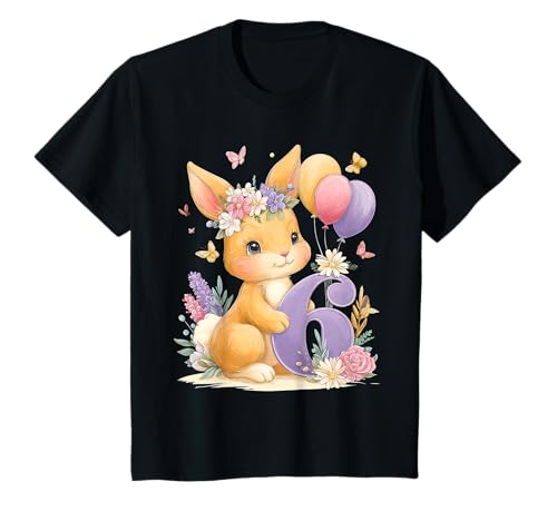 Kinder Geburtstag 6 Hase Waldtier Mädchen Sechs 6 Jahre alt T-Shirt von Kinder Geburtstage Hase Kaninchen Party Outfit