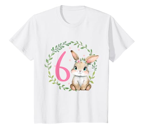 Kinder Geburtstag 6 Hase Waldtier Mädchen Sechs 6 Jahre alt T-Shirt von Kinder Geburtstage Hase Kaninchen Party Outfit