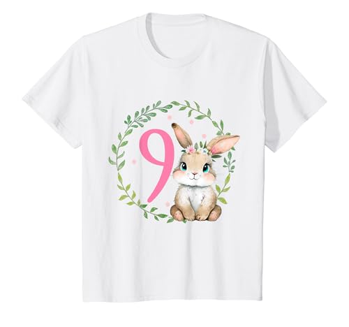 Kinder Geburtstag 9 Mädchen Hase Kaninchen Neun 9 Jahre Mädchen T-Shirt Kinder Geburtstag 9 Mädchen Hase Kaninchen Neun 9 Jahre Mädchen T-Shirt von Kinder Geburtstage Hase Waldtiere Party Outfit