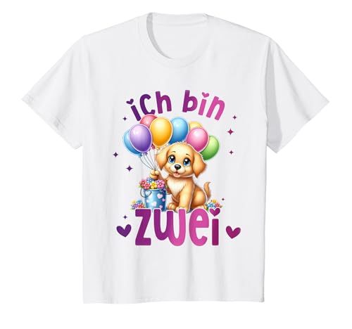Kinder Geburtstag 2 Mädchen Hund Süß Zwei 2 Jahre T-Shirt Kinder Geburtstag 2 Mädchen Hund Süß Zwei 2 Jahre T-Shirt von Kinder Geburtstage Hund Welpe Party Outfit
