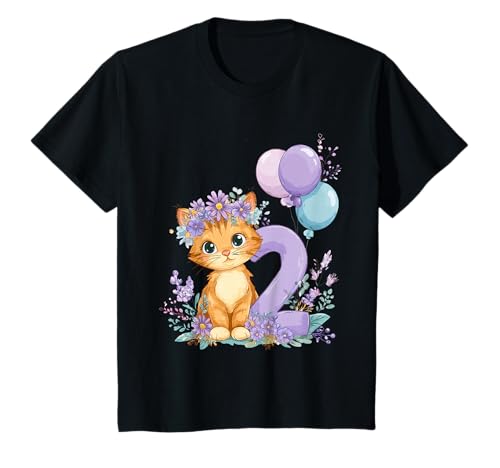 Kinder Geburtstag 2 Mädchen Birthday Girl Katze Zwei 2 Jahre T-Shirt von Kinder Geburtstage Katzen Party Zahl Süß Outfit