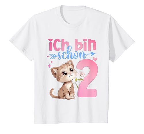 Kinder Geburtstag 2 Mädchen Birthday Girl Katze Zwei 2 Jahre T-Shirt von Kinder Geburtstage Katzen Party Zahl Süß Outfit