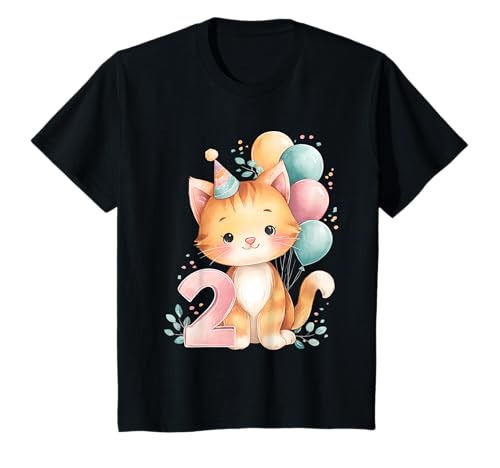 Geburtstag 2 Mädchen Katze Zwei Jahre alt T-Shirt von Kinder Geburtstage Katzen Party Zahl Süß Outfit