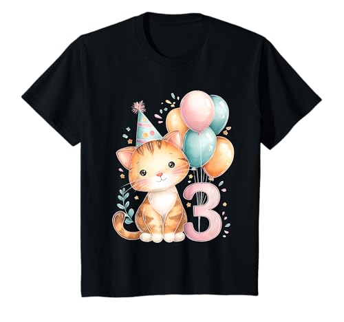 Kinder Geburtstag 3 Mädchen Katze DREI Jahre alt T-Shirt von Kinder Geburtstage Katzen Party Zahl Süß Outfit
