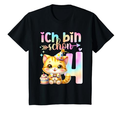 Geburtstag 4 Mädchen Birthday Girl Katze Vier 4 Jahre T-Shirt von Kinder Geburtstage Katzen Party Zahl Süß Outfit