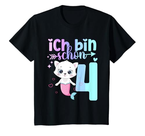 Geburtstag 4 Mädchen Birthday Girl Katze Vier 4 Jahre T-Shirt von Kinder Geburtstage Katzen Party Zahl Süß Outfit