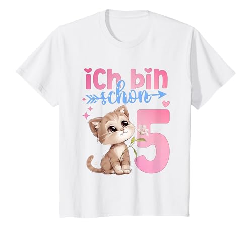 Kinder 5. Geburtstag Mädchen Katze 5 Jahre alt T-Shirt von Kinder Geburtstage Katzen Party Zahl Süß Outfit
