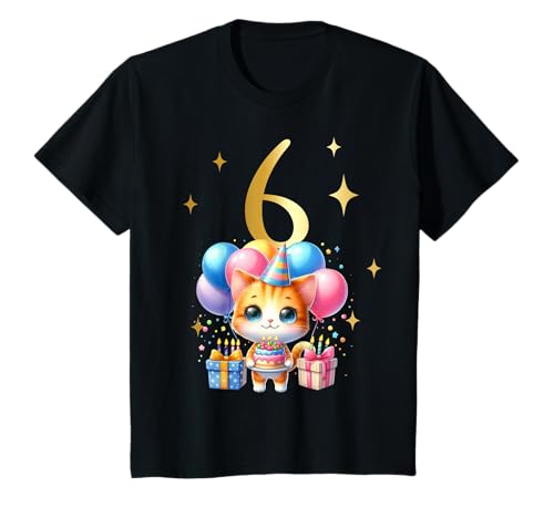 Geburtstag 6 Mädchen Birthday Girl Katze Party 6 Jahre alt T-Shirt von Kinder Geburtstage Katzen Party Zahl Süß Outfit