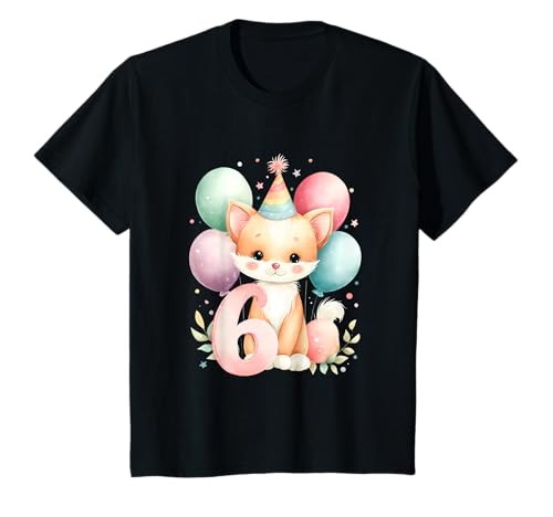 Kinder Geburtstag 6 Mädchen Katze Sechs Jahre alt T-Shirt von Kinder Geburtstage Katzen Party Zahl Süß Outfit