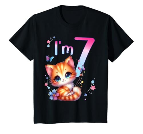 Geburtstag 7 Mädchen Birthday Girl Katze Party 7 Jahre alt T-Shirt von Kinder Geburtstage Katzen Party Zahl Süß Outfit