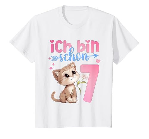 Kinder Geburtstag 7 Mädchen Birthday Girl Katze Party 7 Jahre alt T-Shirt von Kinder Geburtstage Katzen Party Zahl Süß Outfit