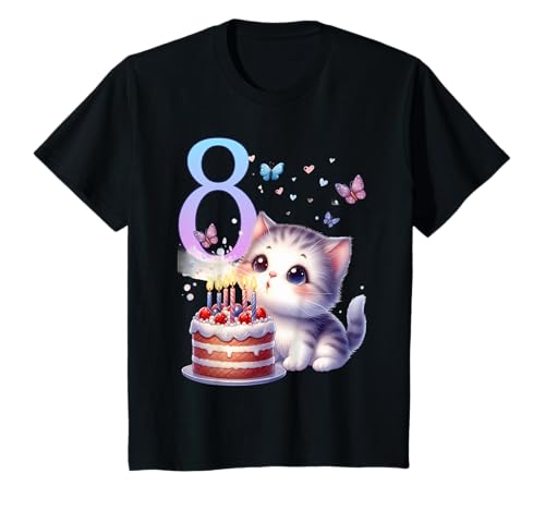 Kinder Geburtstag 8 Mädchen Birthday Girl Katze Achter 8 Jahre T-Shirt von Kinder Geburtstage Katzen Party Zahl Süß Outfit