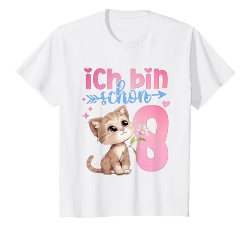 Kinder Geburtstag 8 Mädchen Birthday Girl Katze Achter 8 Jahre T-Shirt von Kinder Geburtstage Katzen Party Zahl Süß Outfit