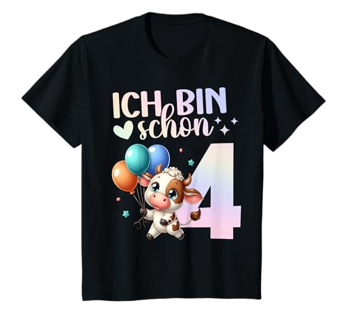 Geburtstag 4 Mädchen Kuh Kalb Süß Vier 4 Jahre T-Shirt Geburtstag 4 Mädchen Kuh Kalb Süß Vier 4 Jahre T-Shirt von Kinder Geburtstage Kuh Bauernhof Party Outfit