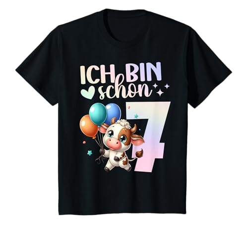 Geburtstag 7 Mädchen Kuh Kalb Süß Party 7 Jahre alt T-Shirt Geburtstag 7 Mädchen Kuh Kalb Süß Party 7 Jahre alt T-Shirt von Kinder Geburtstage Kuh Bauernhof Party Outfit